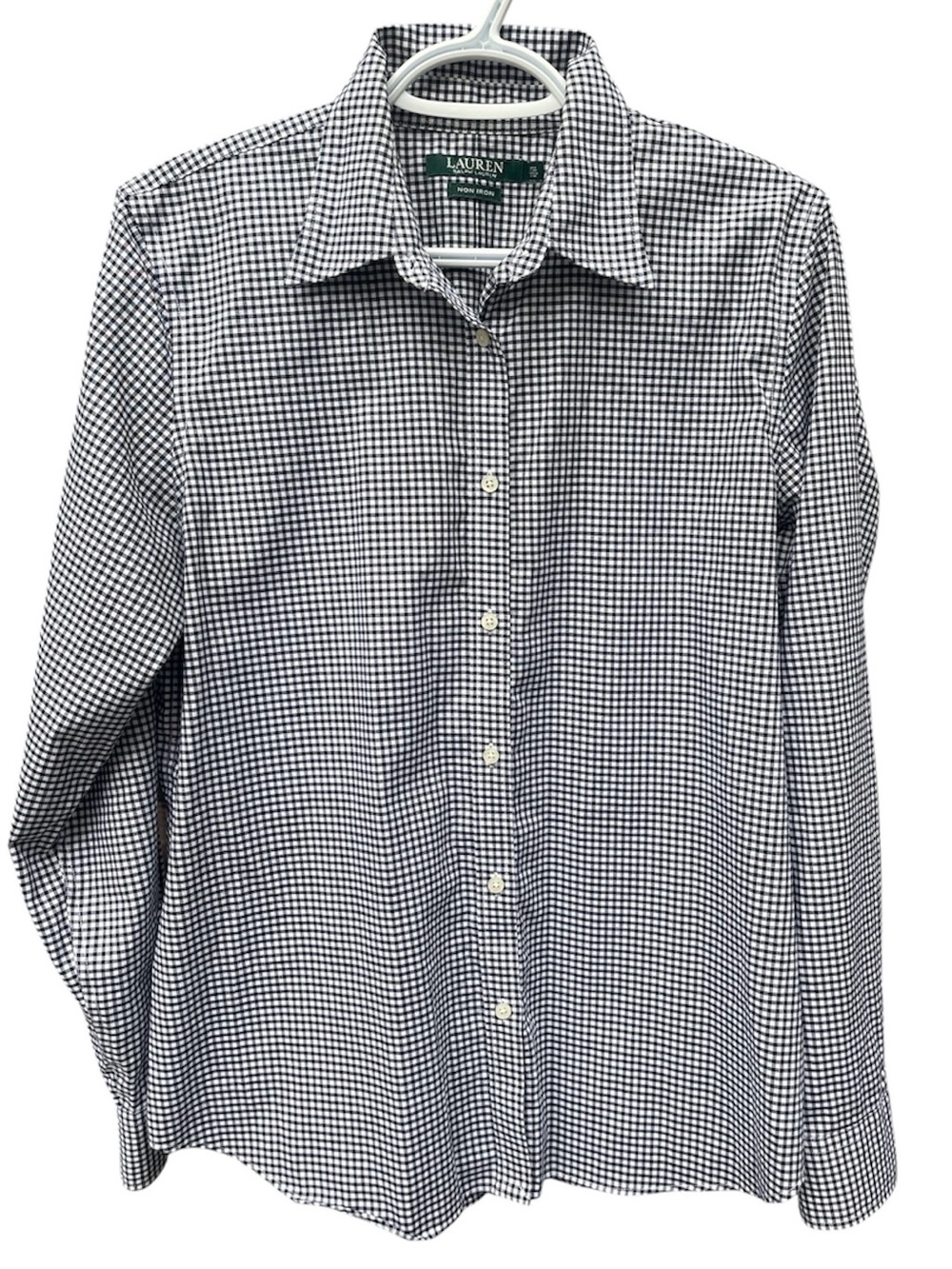 Lauren Ralph Lauren Non Iron Gingham Button Down Shirt Black & White Large